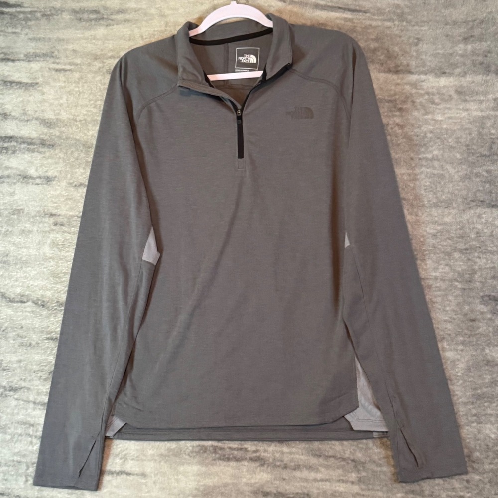 The North Face Mens Gray Heather Quarter Zip Pullover Thumbholes Size M